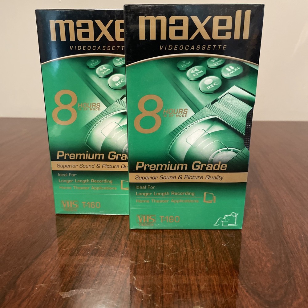 2 Maxwell Premium Grade VHS Tapes Sealed T-160/327 M (8 Hours In Ep Mode)