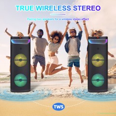 Dual 10″ Subwoofer Portable Bluetooth Speaker Heavy Bass Sound System Party +Mic