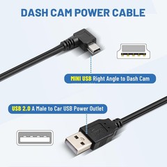 USB 2.0 to Mini-USB Dashcam Charging Cable 13FT Right Angle for Pruveeo D30 D40