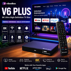 vSeeBox V6 Plus Android 14 Smart TV Box 8K HDR WiFi 6 Bluetooth Voice Remote