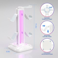 KDD White RGB Headset Stand with 9 Modes & Detachable Controller Holder for Desk