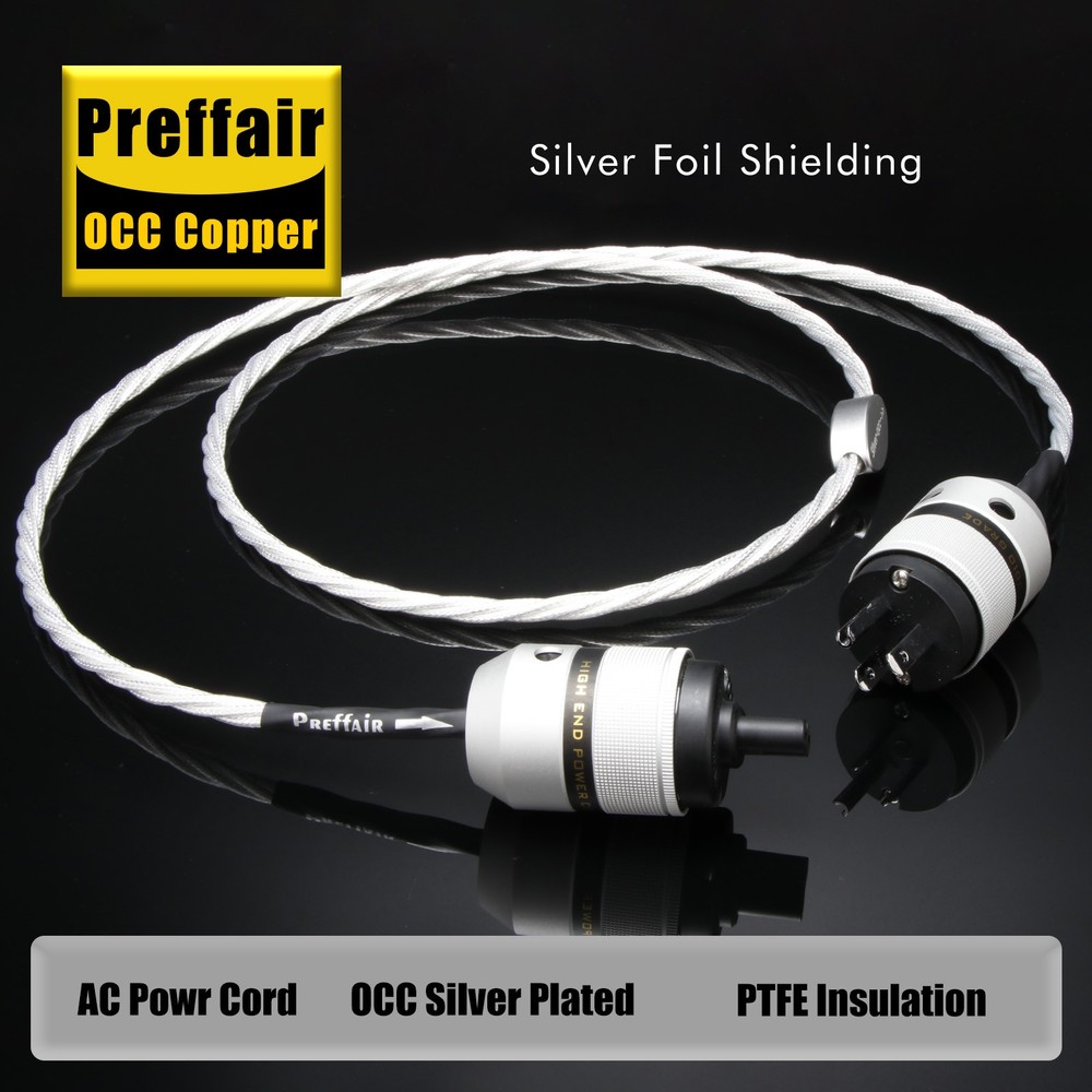 Preffair OCC Copper Silver Plated Audio Amplifier Cable C7 US Plug Power Cable
