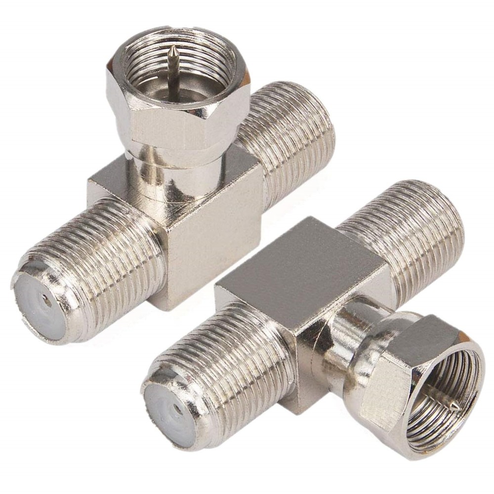 Coaxial Cable Splitter,T Shape TV Antenna Splitter/Combiner RG6 F Type Male to 2