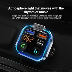 Bluetooth 5.0 Car Wireless FM Transmitter Adapter 2USB PD Charger AUX Hands-Free