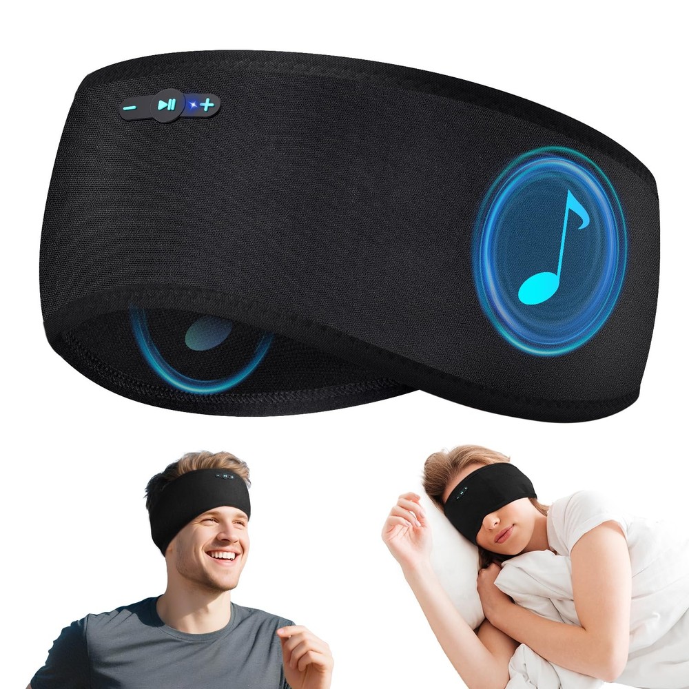 Black Sleep Headphones Bluetooth 6.0 Headband 3in1 Washable Wireless 20H