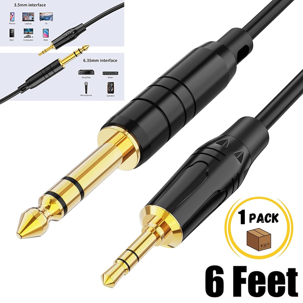 3.5mm 1/8 Male to 6.35mm 1/4″Male TRS Stereo Audio Cable for Speaker Guitar Cord