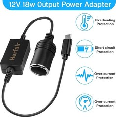USB C Male to 12V Car Cigarette Lighter Socket Female Converter Adapter Power Ca