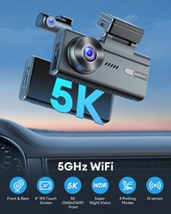 AZDOME 5K Car Dash Cam 4K+1080P 64GB Card 5GHz WiFi GPS Parking Mode Dual Camera