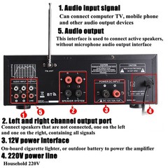 2000W 2CH bluetooth Power Amplifier Stereo Receiver Home Theater Audio Amp US