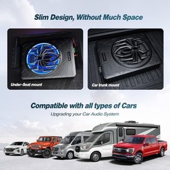 1200W 10″ Slim Under Seat Powered Subwoofer with Built-in Amplifier, RGB LED