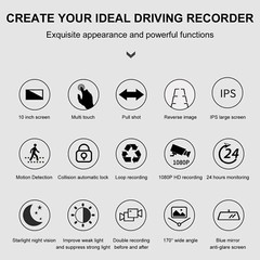 4K 10″ Dual Dash Cam Car Rear Mirror View Backup Dual Camera Night Vision IPS