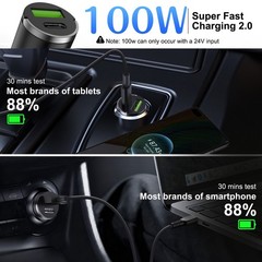 100W Car Charger Fast Charger 2-in1 USB C Cigarette Lighter Adapter Pull Ring
