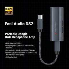 Fosi Audio DS2 USB C to AUX Headphone Amp DAC Dongle Dual Output DSD256 Jack NEW