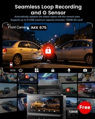 4K Dash Cam Front and Rear Dash Camera Car DVR WiFi APP GPS with 64GB Card