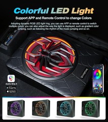1200W 10″ Slim Under Seat Powered Subwoofer with Built-in Amplifier, RGB LED