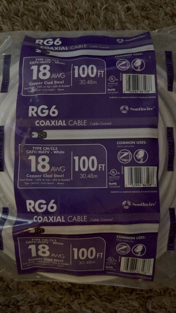 Southwire RG6 Dual Shield 18awg Coax Cable Catv/matv