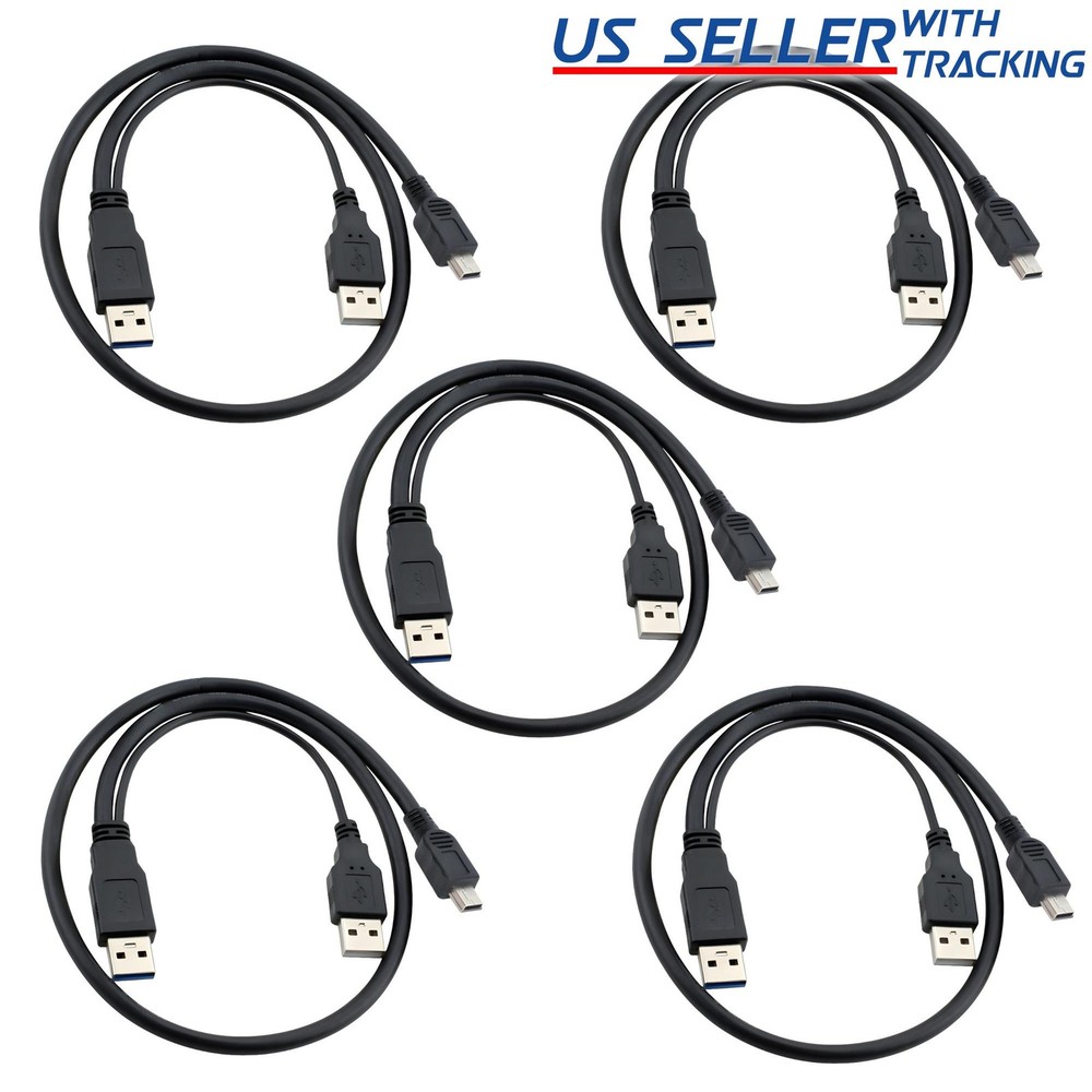 5-Pack USB 2.0 A Male to Mini USB B + USB 2.0 A Data Charge Y Splitter Cable 18″