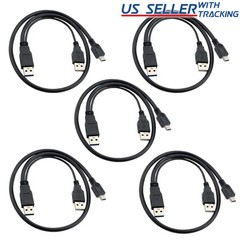 5-Pack USB 2.0 A Male to Mini USB B + USB 2.0 A Data Charge Y Splitter Cable 18″