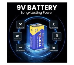 PKCELL 9V Battery 10 Pack Carbon Zinc 6F22 Household Use