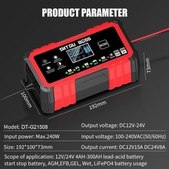 2* 12V 15A and 24V 8A Fast Battery Charger for 12V/24V LiFePO4 Lithium Batterie