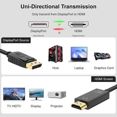 4K Display Port DP to HDMI Cable Adapter Converter 2160P 60Hz HDR UHD Dolby 6Ft