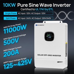 ECO-WORTHY 10KW 48V Solar Inverter 120V/220V Split Phase 200A Charger UL1741