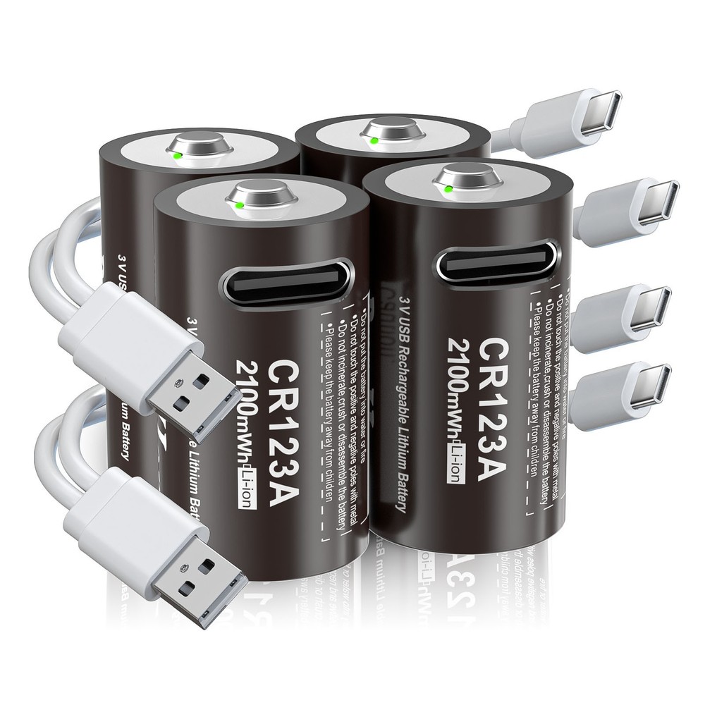 4 Pcs 2100mwh RCR123 CR123A CR123 3V Rechargeable Lithium Li-ion Battery +Cable