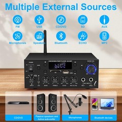Stereo Audio Amplifier, 2 Channel 500W Bluetooth 5.0 Home Audio Stereo Receiv…
