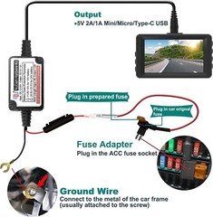 Universal Dash Cam Hardwire Kit Micro/Mini USB Type C 12-24V to 5V for Car DVR