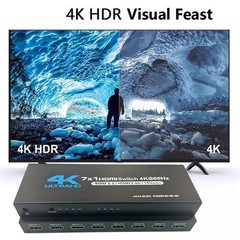 7-Port HDMI Switch 2.0 4K@60Hz 7×1 HDMI 2.0 Switcher With IR Remote Support HDR