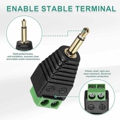 MECCANIXITY 5Pcs 3.5mm TS Mono Male Plug to 2 Pin Screw Terminal Block, Gold Pla