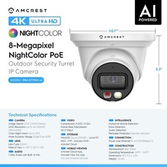 Amcrest 4K POE AI IP Security Camera 8MP Turret Color Night Vision Warranty