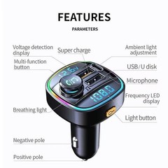 Bluetooth 5.0 Car Wireless FM Transmitter Adapter USB PD Charger AUX Hands LOT
