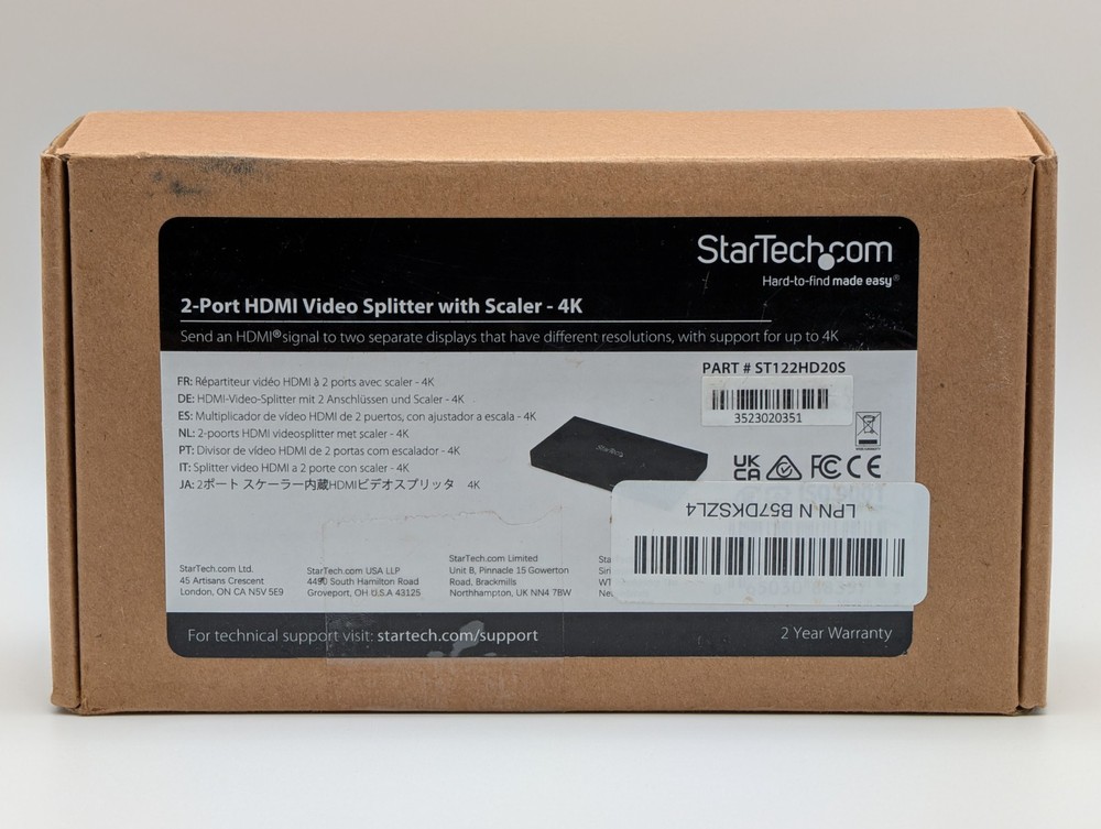 StarTech 2-Port HDMI Video Splitter 4K 60Hz ST121HD20V