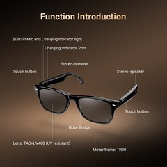 🥇Anti-blue Light Smart Glasses Bluetooth Call Audio Open Ear Headphones w/ Mic*