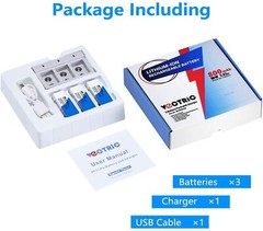 9V Rechargeable Li-ion Batteries 800mAh 9 Volt Lithium-ion 3 Packs with Charger