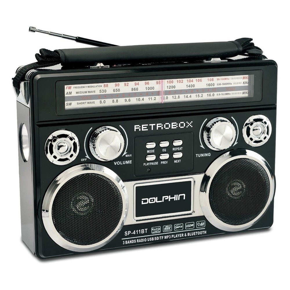 Dolphin Retro Bluetooth Radio SP-411BT AM FM SW Rechargeable Black-FREE SHIPPING