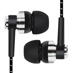 Black In-Ear Earbuds Stereo Tangle Free Braided Cable Cord Quality Sound Bass
