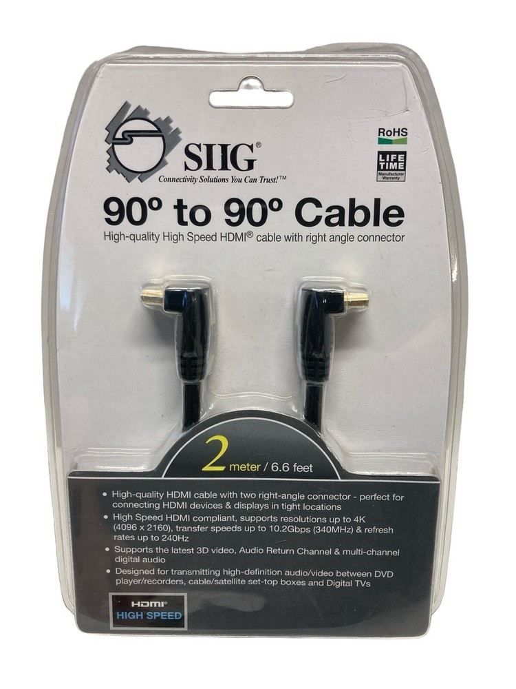 SIIG 10 feet 90 Degree to 90 Degree Cable – 2M – HDMI for Audio/Video Device
