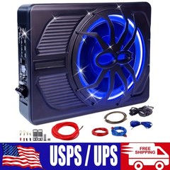 10″ 1200W Slim Under-Seat Subwoofer Powered Car Sub with Amp Speaker System kit