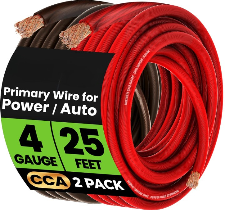 Cable eléctrico 4 AWG CCA 25 ft rojo/negro para batería y audio automotriz,Nuevo