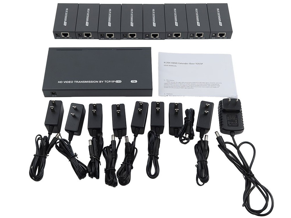 PWAYTEK HTS010X UP TO 492FT CAT5E/6/7 1080P TCP/IP 1X8 HDMI SPLITTER EXTENDER