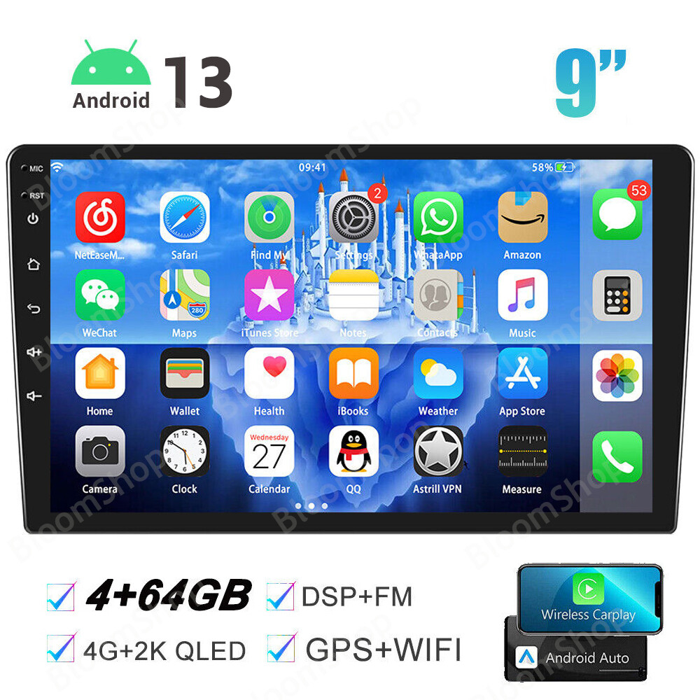 10″ 2Din Android13 Car Stereo Radio GPS Video Player 4+64GB Carplay Touch Screen