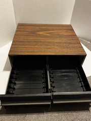 Woodgrain Brown/Black Plastic & Wood VHS Tape Storage Box w/ 2 Pull-Out Drawers