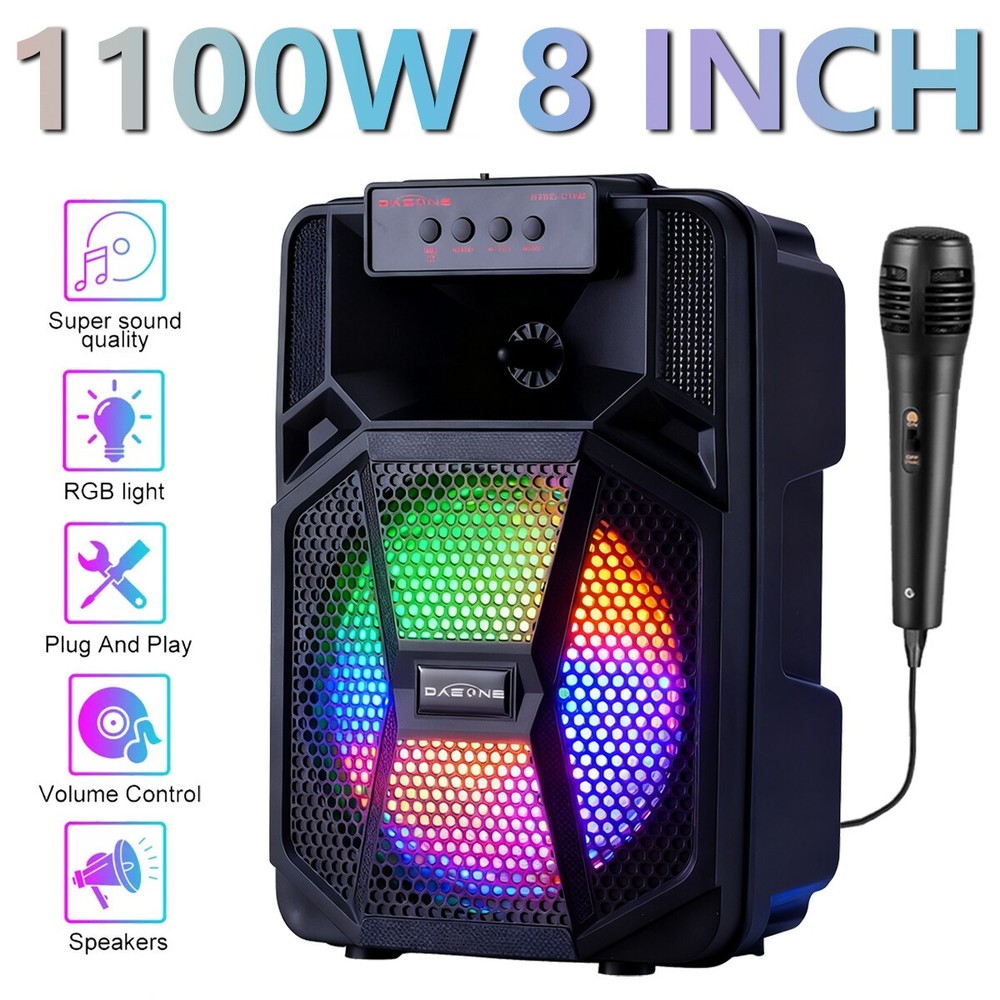 8″BT Bluetooth Wireless Speaker Colorful LED Portable Sound System Party Holiday
