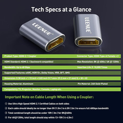 HDMI Coupler 8K Female to Female Connector, 1 Pack HDMI 2.1 Aluminum Adapter, Su