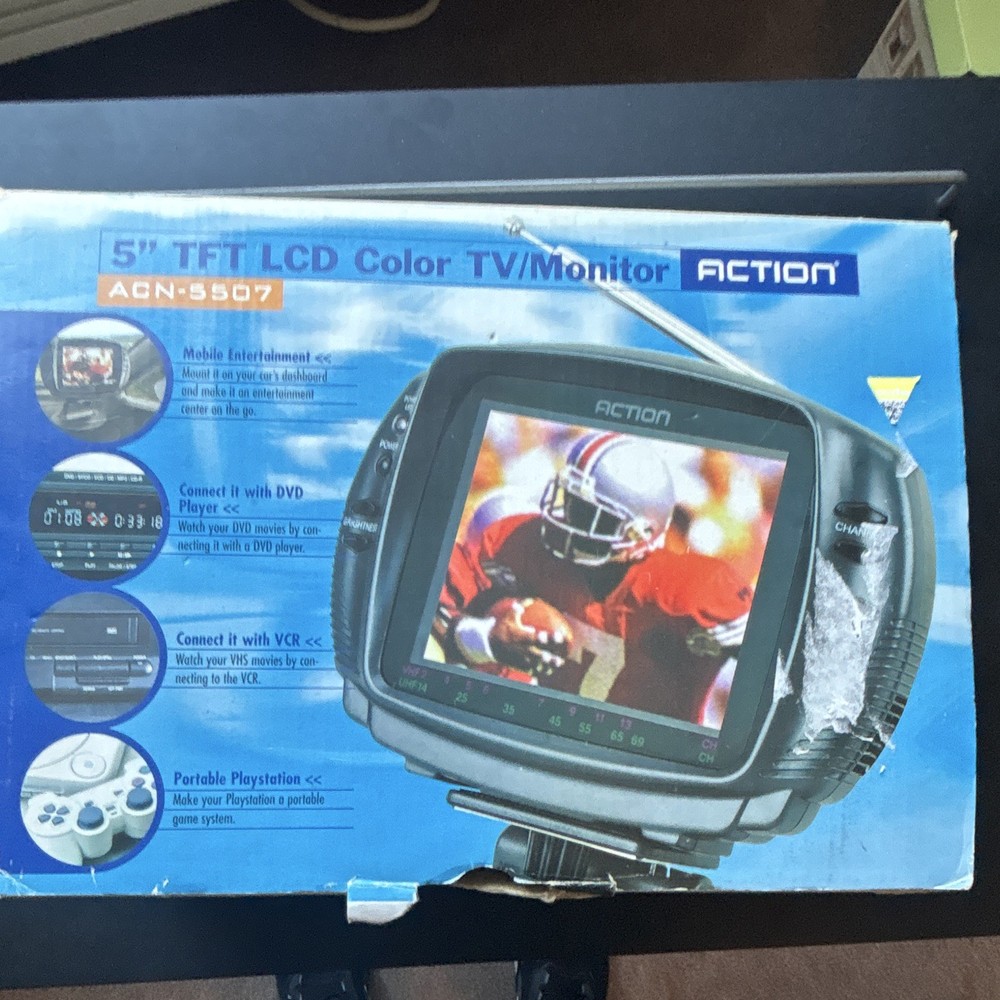 Action 5″ LCD Portable TV/Monitor ACN-5507 ATSC TV Antenna Input Gray