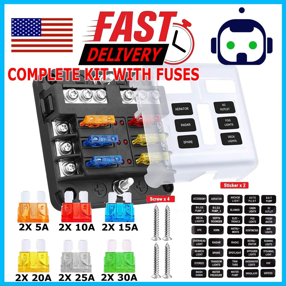 6 Way Car Boot Power Distribution 12-24V Blade Fuse Holder Box Block Panel Board