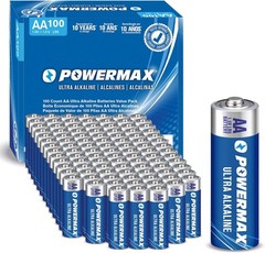 100 Count AA Alkaline Batteries Long Shelf Life 10 for Household Use