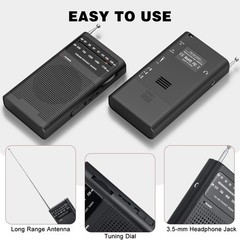 Small Radios Portable AM FM Transistor radios 2AA Battery Operated with Black